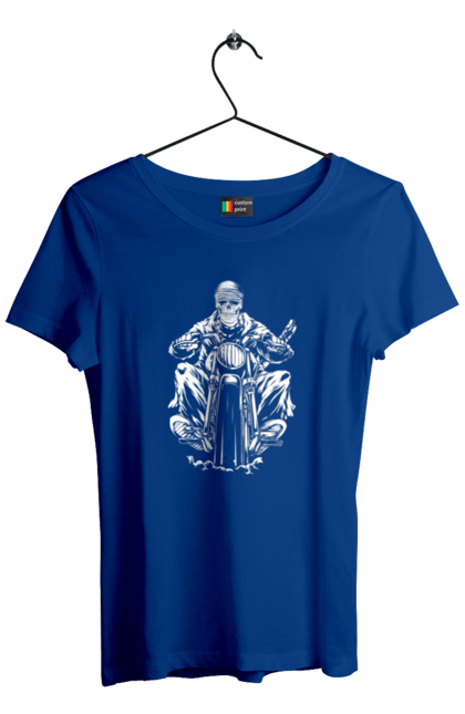 Women`s t-shirt with prints Skull on a motorcycle. Biker, motorcycle, skeleton, skull. 2070702