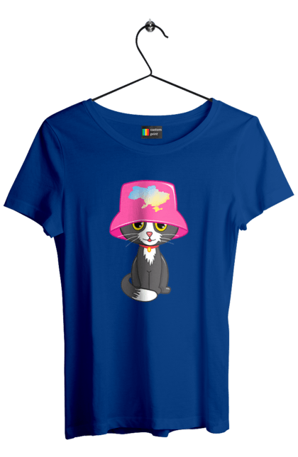 Футболка жіноча з принтом "Котик з картою україни". Євробачення, калош, кіт, котик, музика, панама калоша, символ україни, україна. 2070702