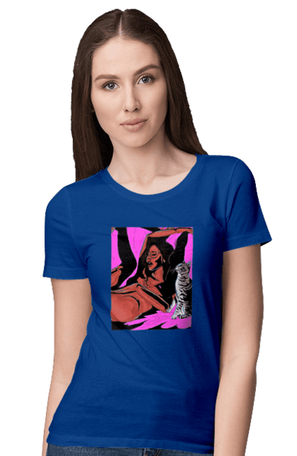 Women`s t-shirt with prints Girl Gets Fun. Cat, naked, passion, satisfaction. 2070702