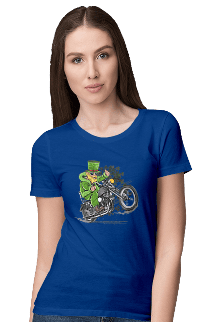 Women`s t-shirt with prints Patrick On A Motorcycle. Holiday, motorcycle, patrick. 2070702