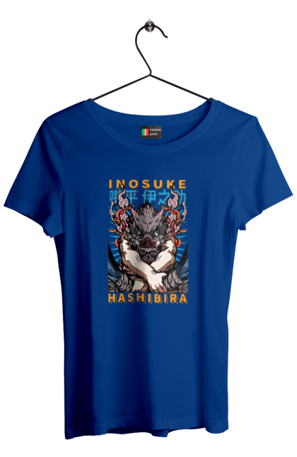 Women's t-shirt with prints Demon Slayer Inosuke. Anime, demon slayer, inosuke, inosuke hashibira, kimetsu no yaiba, manga. 2070702