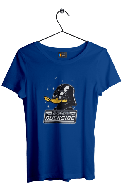 Футболка жіноча з принтом "Дак Вейдер". Dark side, darth vader, star wars, дарт вейдер, зоряні війни, качині історії, качка, темна сторона. 2070702