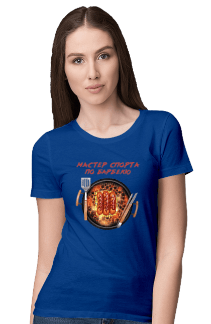 Women`s t-shirt with prints Master Of Sports On Barbecue. B-b-q, master of sport, picnic, sausages. 2070702