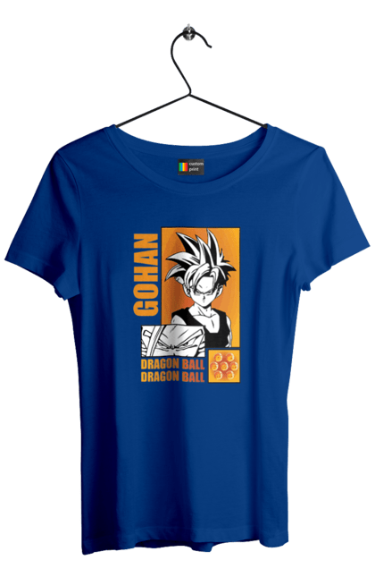 Футболка женская с принтом Жемчуг дракона Гохан. Anime, dragon ball, goku, manga, аниме, гоку, гохан, жемчуг дракона, манга. 2070702