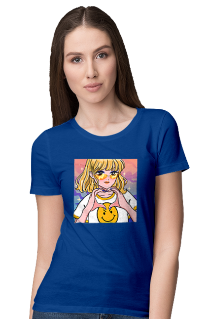 Women`s t-shirt with prints Yellow Girl. Anime, girl, smiley. 2070702