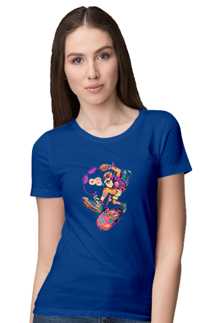 Women`s t-shirt with prints Grandfather on the wave. Age, be young, chase, cool grandfather, drive, fire, grandfather and skate, play, sport, youth at heart. 2070702