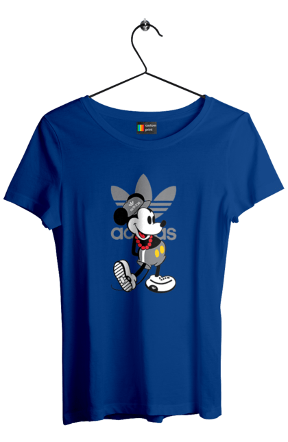 Футболка женская с принтом Adidas Микки Маус. Adidas, mickey mouse, адидас, дисней, микки, микки маус, мультфильм. 2070702