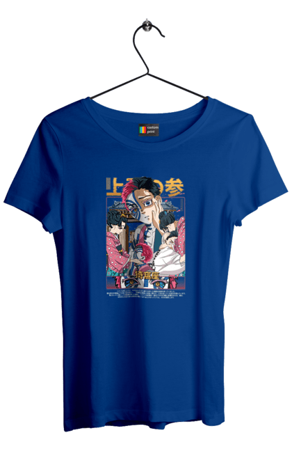 Women's t-shirt with prints Demon Slayer Akaza. Akaza, anime, demon slayer, kimetsu no yaiba, manga, nezuko, serial. 2070702