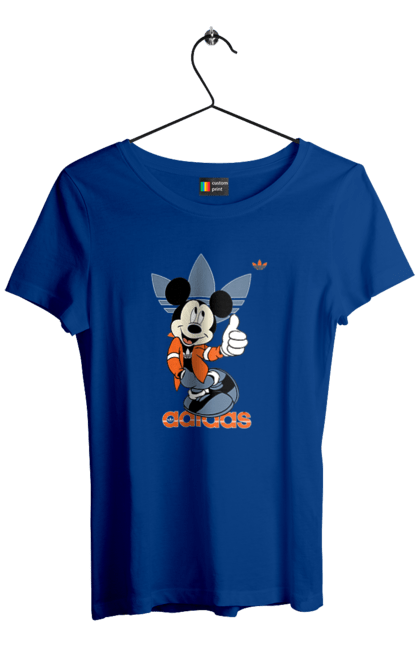 Футболка женская с принтом Adidas Микки Маус. Adidas, mickey mouse, адидас, дисней, микки, микки маус, мультфильм. 2070702