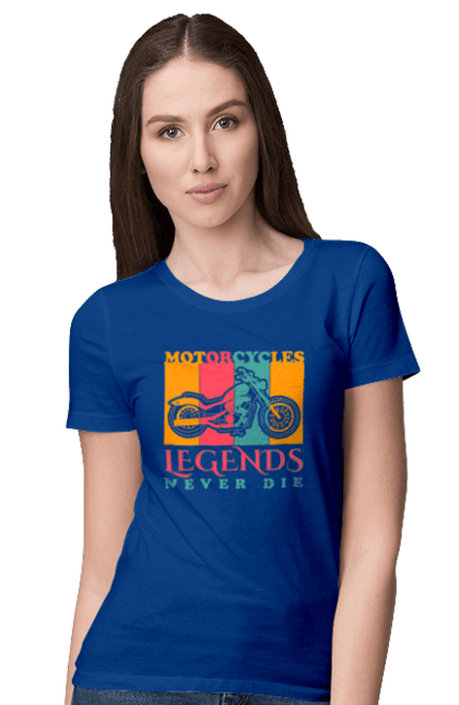 Футболка жіноча з принтом "мотоцикл легенда". Легенда, мотоспорт, мотоцикл. 2070702