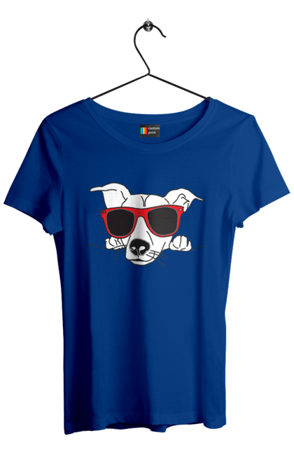Women`s t-shirt with prints The Dog Peeks Out. Dog, glasses, peep out. 2070702