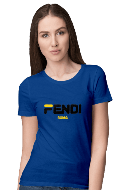 Футболка женская с принтом Fendi. Fendi, lvmh, бренд, дом моды, италия, люкс, мода, одежда, сумка, фенди. 2070702