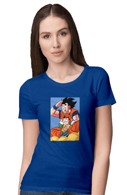 Футболка женская с принтом Жемчуг дракона Гохан. Anime, dragon ball, goku, manga, аниме, гоку, гохан, жемчуг дракона, манга. 2070702