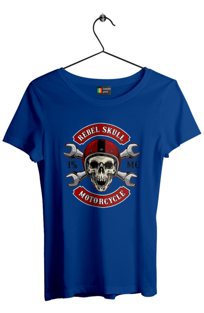 Women`s t-shirt with prints skull motorist. Amateur, helmet, motorcycle, skull. 2070702