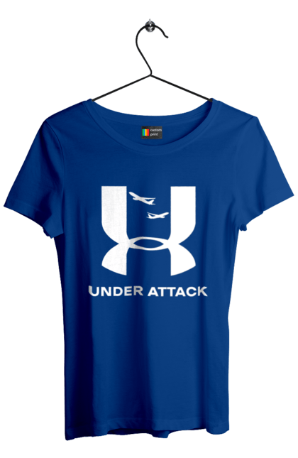 Футболка жіноча з принтом "Under Attack white". Андер армор, бренди, гумор, приколи, прикольні, ундер армор. 2070702