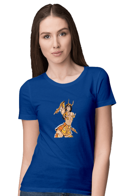 Women's t-shirt with prints Scorpio girl. Armor, glasses, gold, scorpion, young woman. 2070702