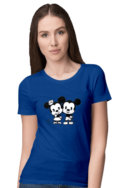 Футболка женская с принтом Микки Маус и Минни Маус. Mickey mouse, minnie mouse, дисней, микки, микки маус, минни маус, мультфильм. 2070702