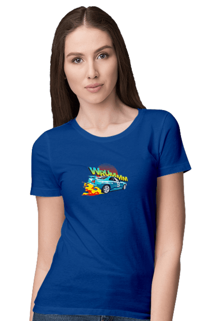 Футболка жіноча з принтом "Авто". Авто, вогонь, вулиці, денги, дрифт, спорт, спортивне авто, швидкість. 2070702