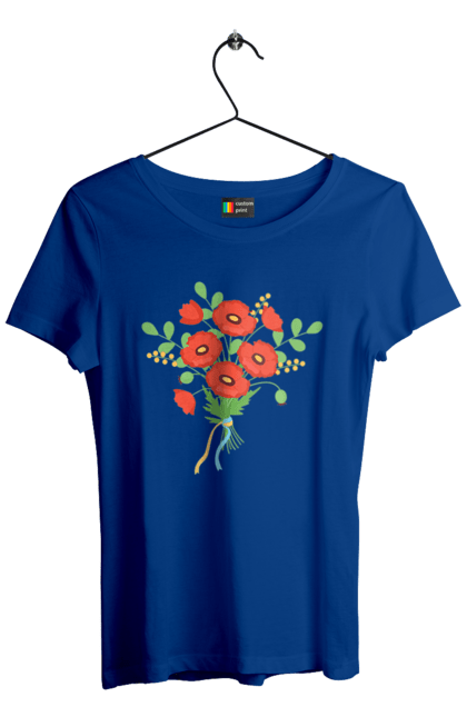 Футболка жіноча з принтом "Червоні маки". Квіти, мак, прапор україни, символ україни, традиції україни, україна, червоні маки. 2070702