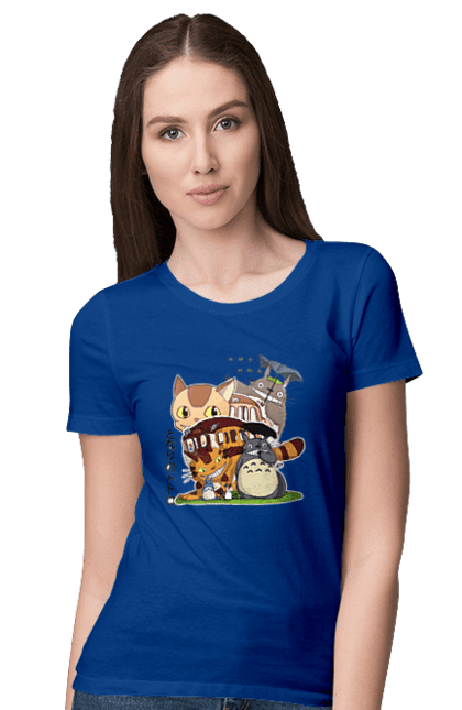 Women's t-shirt with prints Totoro. Adventures, anime, comedy drama, fantasy, film, my neighbor totoro, tv series. 2070702