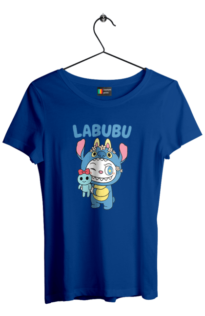 Футболка жіноча з принтом "Лабубу". Іграшка лабубу, лабубу, лабубу кока кола, мерч лабубу, мила, синя лабаба, смішна лабубу. 2070702
