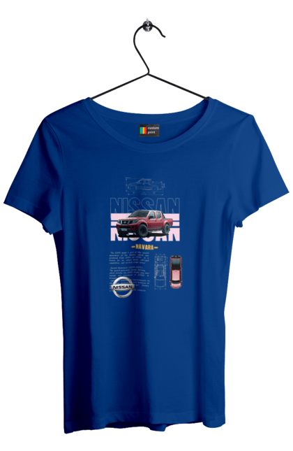 Women's t-shirt with prints Nissan Navara. Automobile, car, navara, nissan, nissan motor, pickup. 2070702