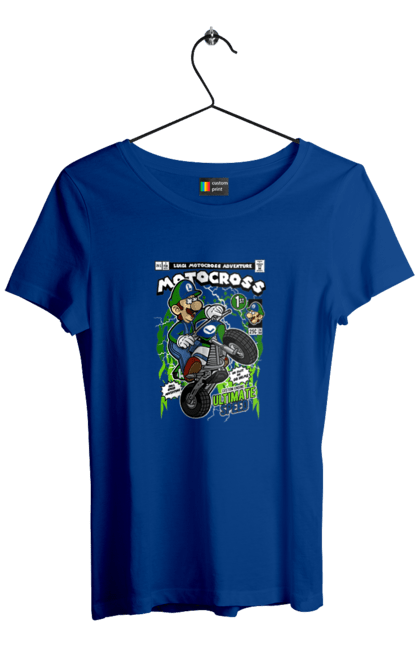 Футболка жіноча з принтом "Luigi Motocross". Nintendo, playstaion, автомобіль, гра, зелений маріо, луїджі, маріо. Funkotee
