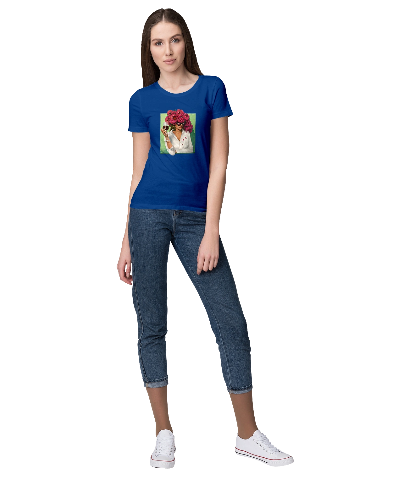 Girl with peonies and a glass