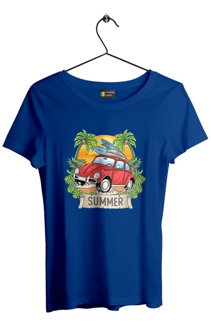 Women`s t-shirt with prints Summer, Car And Palm Trees. Palm trees, relaxation, summer. 2070702