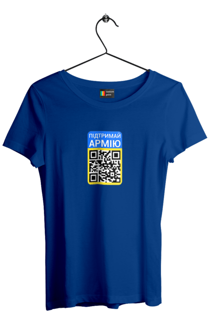 Футболка жіноча з принтом "QR КОД". Благодійність, зсу, код, підтримай армію, прапор україни, символіка, україна. 2070702
