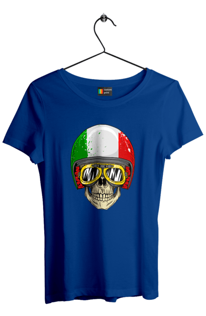 Футболка жіноча з принтом "Череп в мотошоломі". Мото, окуляри, череп, шолом. 2070702