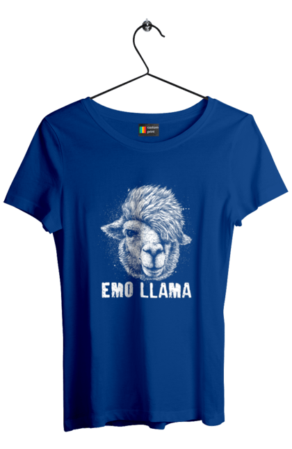 Футболка жіноча з принтом "Емо Лама". Alpaca, animals, distressed, emo, funny, llama, vintage, емо, лама. 2070702