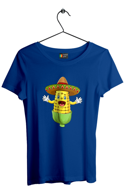 Women`s t-shirt with prints Sombrero Corn. Corn, food, sombrero. 2070702
