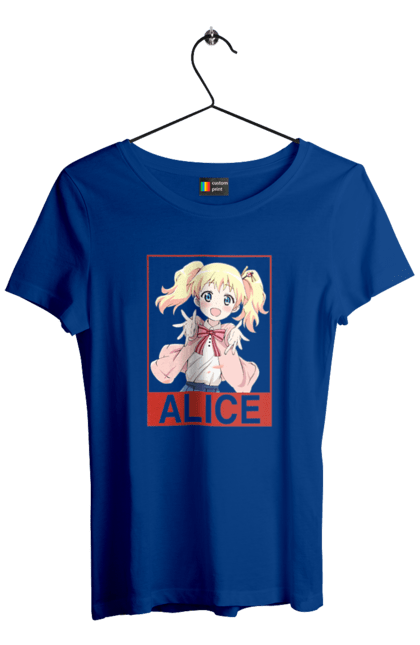 Футболка женская с принтом Золотая мозаика Алиса Картелет. Alice cartelet, anime, kiniro mosaic, kinmoza, manga, алиса, алиса картелет, аниме, золотая мозаика, манга. 2070702