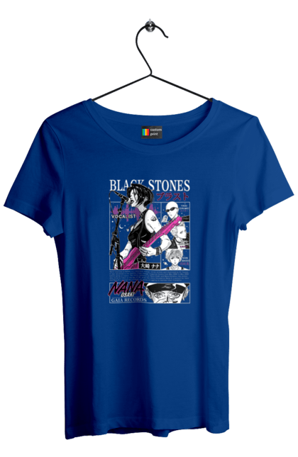 Women`s t-shirt with prints Nana Nana Osaki. Anime, black stones, blast, manga, music, musical group, nana, nana osaki, singer. 2070702