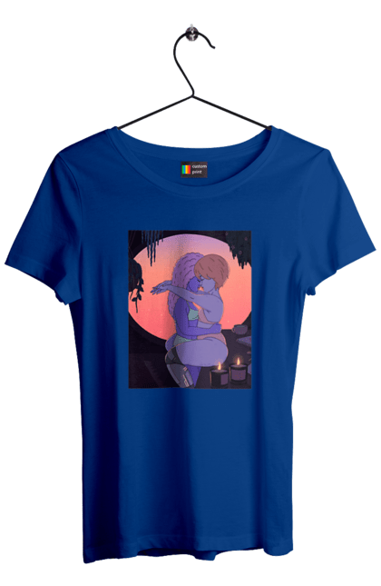 Women`s t-shirt with prints Purple Girls Hugging. Hug, sunset. 2070702
