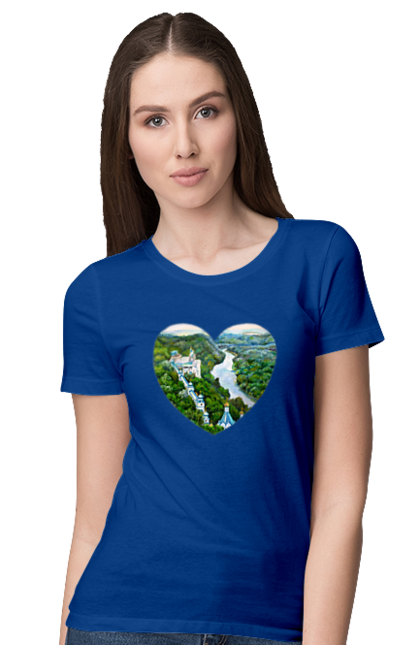 Women`s t-shirt with prints Святогорская лавра. Church, donetsk region, forest, landscape, monastery, river, svyatogorsk, ukraine. 2070702
