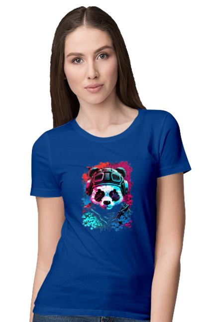 Футболка жіноча з принтом "Панда в VR шолом". Віртуальна реальність, гік, панда, персонаж, шолом. 2070702