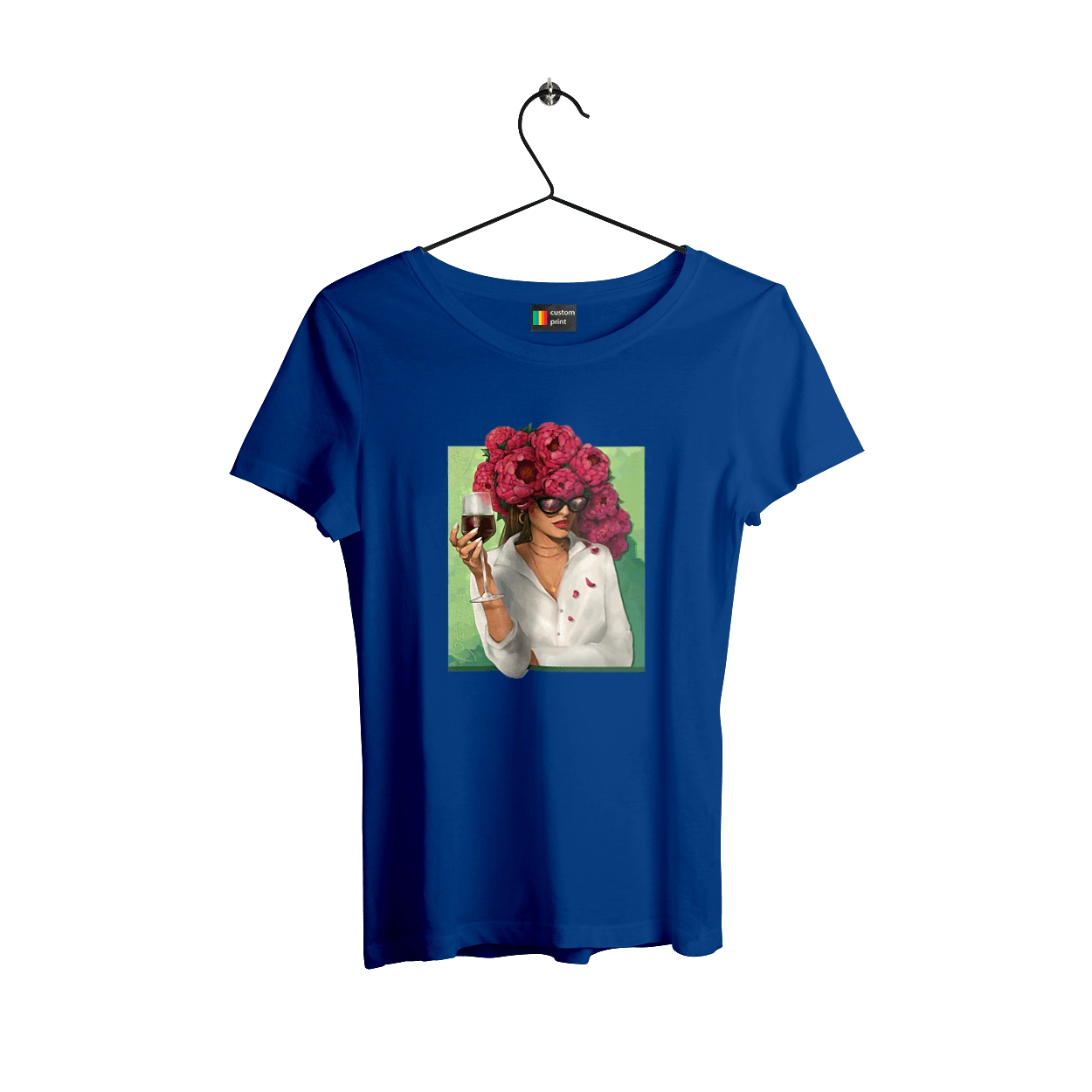 Girl with peonies and a glass