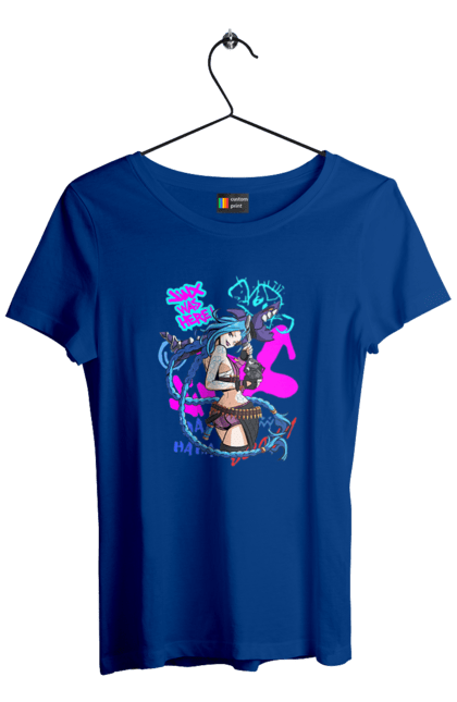 Women`s t-shirt with prints Arcane. Animated series, arcane, fantasy, fortiche, jinx, league of legends, riot games, violet. 2070702