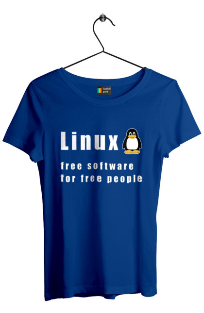 Футболка жіноча з принтом "Linux Вільний Для Вільних". Linux, адміністратор, айті, айтішник, безкоштовна, безкоштовно, білий, вільна, доступність, незалежність, операційна система, ос, пінгвін, програміст, програмне забезпечення, свобода, сервер, сисадмін, система, системний адміністратор, софт, текст. 2070702