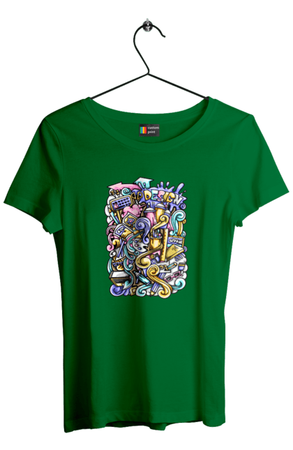 Футболка женская с принтом Школа обучения. Калькулятор, канцелярия, карандаш, обучение, ручка, тетрадь, школа. 2070702