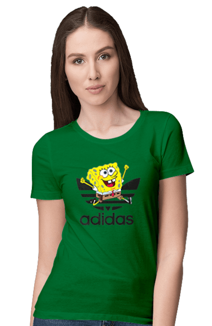 Women's t-shirt with prints Adidas SpongeBob. Adidas, animated series, cartoon, spongebob, spongebob squarepants, sport. 2070702