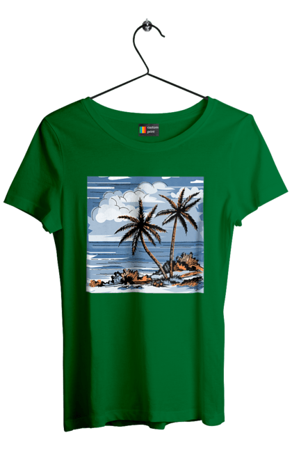 Women`s t-shirt with prints Palm Trees And Sky. Clouds, palm trees, sea, sky. 2070702