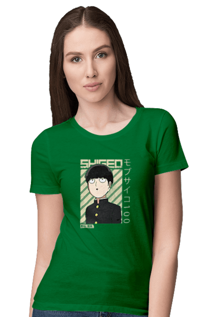 Футболка жіноча з принтом "Mob Psycho 100". Anime, manga, mob psycho 100, shigeo kageyama, аніме, манга, моб, моб-вар ят 100, сігео кагеяма, шіґео каґеяма. 2070702