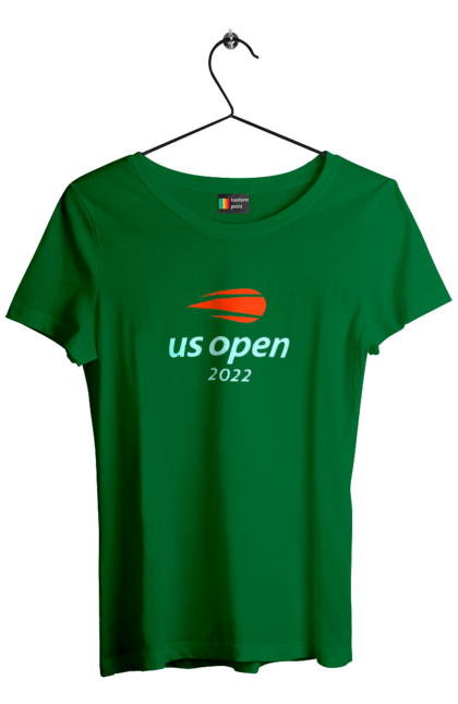 Футболка жіноча з принтом "Тенісний турнір US Open 2022". Великий теніс, відкритий чемпіонат, гравці, м`яч, нью йорк, призовий фонд, ракетка, турнір на ґрунті, хард, чемпіонат америки. aslan