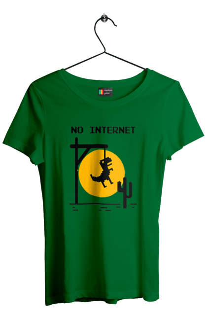 Women`s t-shirt with prints No internet. Dinosaur hanged himself, funny, humor, joke, meme, no internet, without internet. 2070702