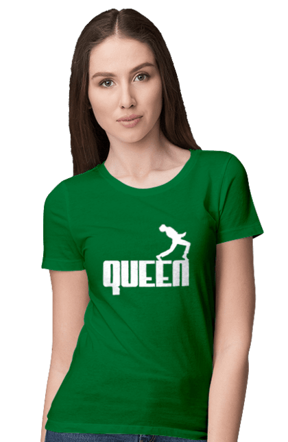 Футболка жіноча з принтом "Qween". Qween, бренд, квін, музика, пуму, фредді меркюрі. CustomPrint.market