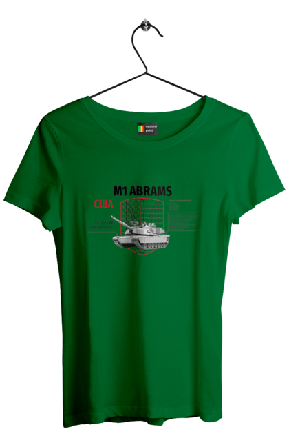 Футболка жіноча з принтом "M1 Abrams". Abrams, m1 abrams, залужний, зброя, танк. 2070702