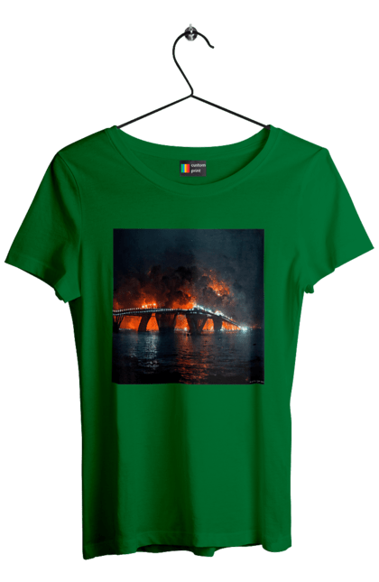 Футболка жіноча з принтом "Кримський мост горить". Армія росії, армія україни, годить, зсу, крим, мост, удар, удар зсу. 2070702